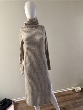 ASOS Ribbed Turtleneck Sweater Dress in Beige